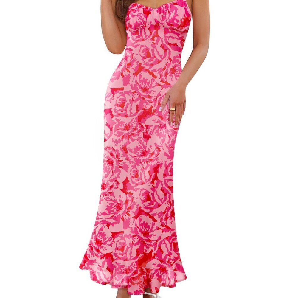 Floral Spaghetti Strap Maxi Dress Bodycon Boho Beach Sleeveless Square Neck